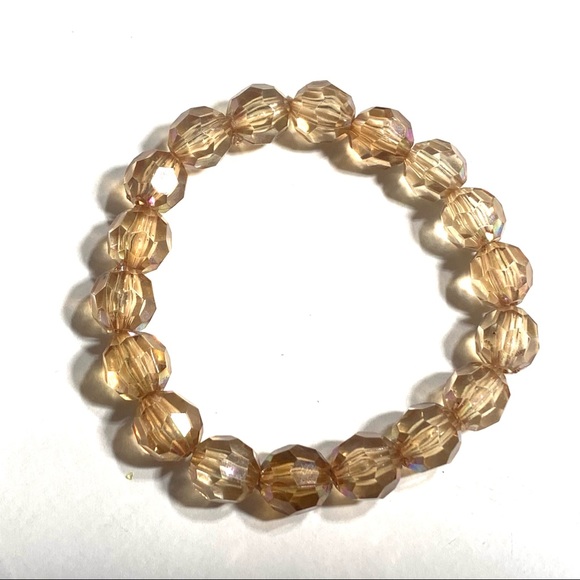 Clear Champagne Color Multi Faceted Prism Beads Stretch Bracelet - Picture 3 of 5